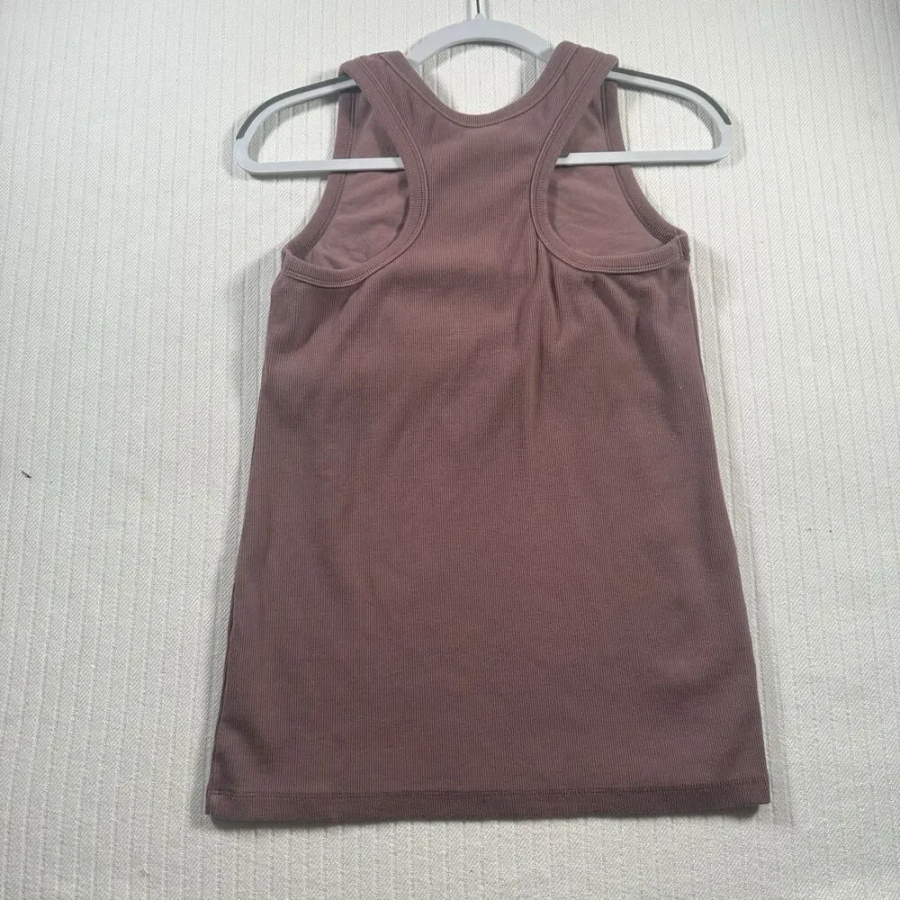 Duluth Trading Co Women Tank Top Medium M Mauve Brown Ribbed No-Yank Scoop Neck